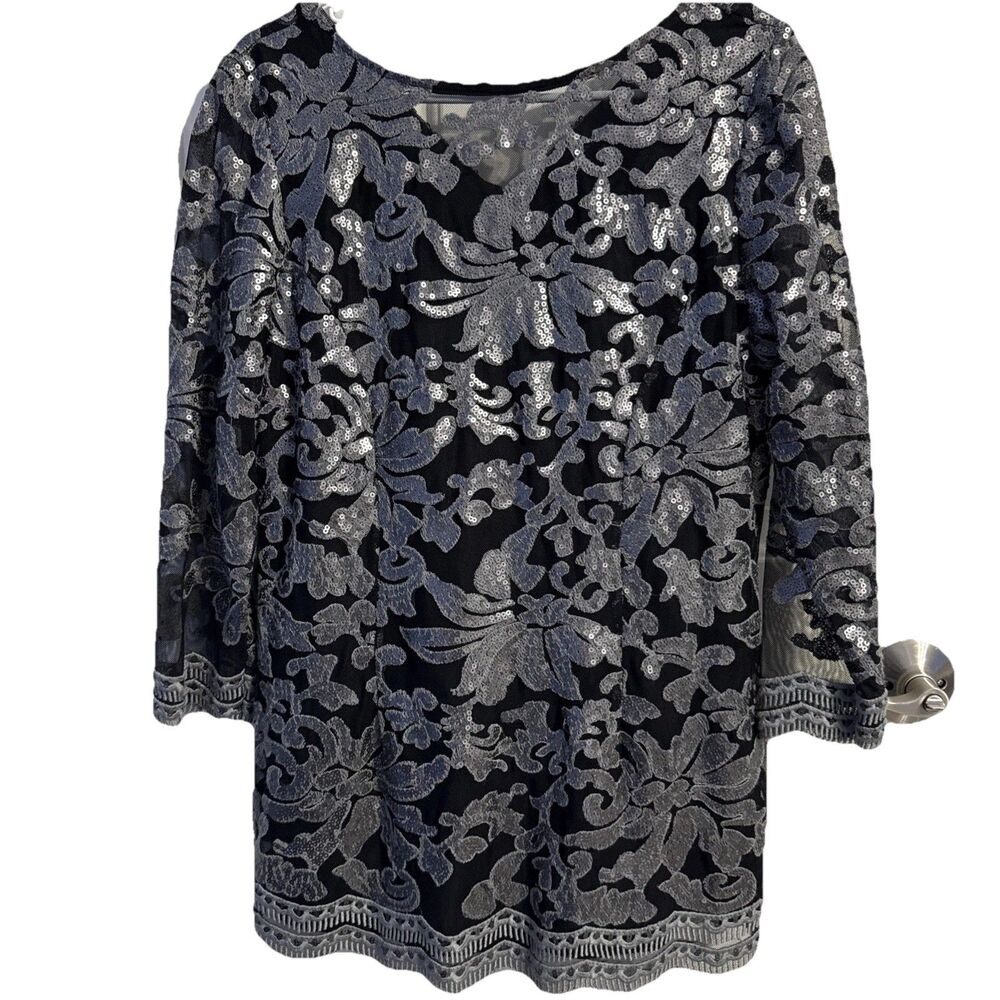 Marina Bresler Women's Size L Black Tunic Sheer Party Cocktail